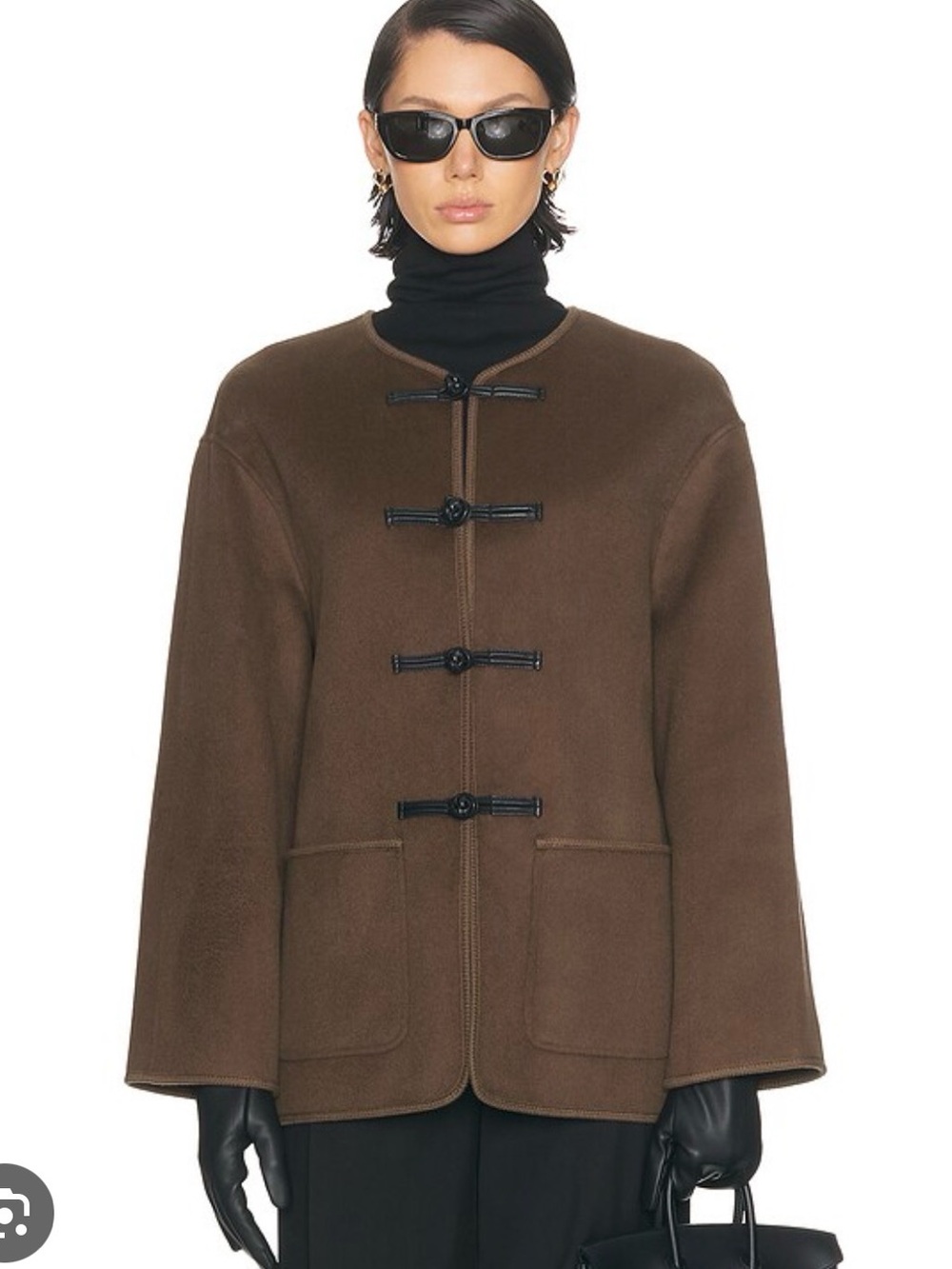Women's Brown Toggle Pea Coat - Classic Wool Blend